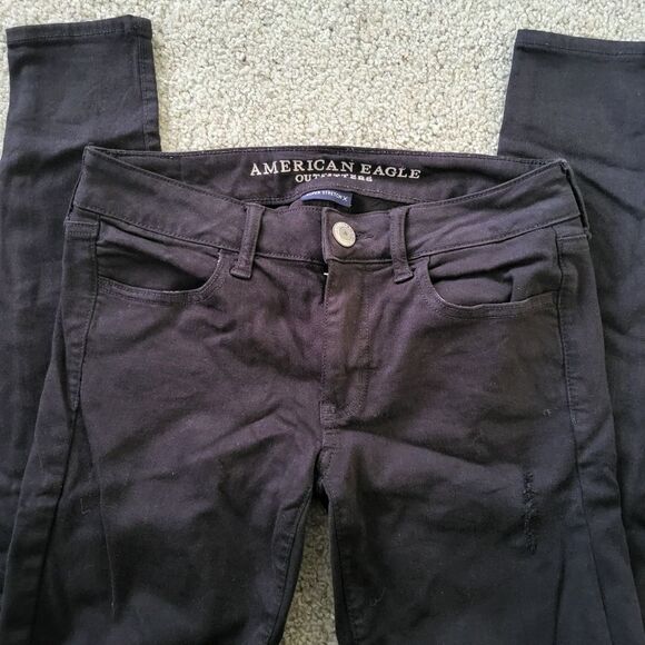 American Eagle Size 2 Jegging Super Stretch‎ X Jeans Medium Black Distressed - Picture 5 of 11